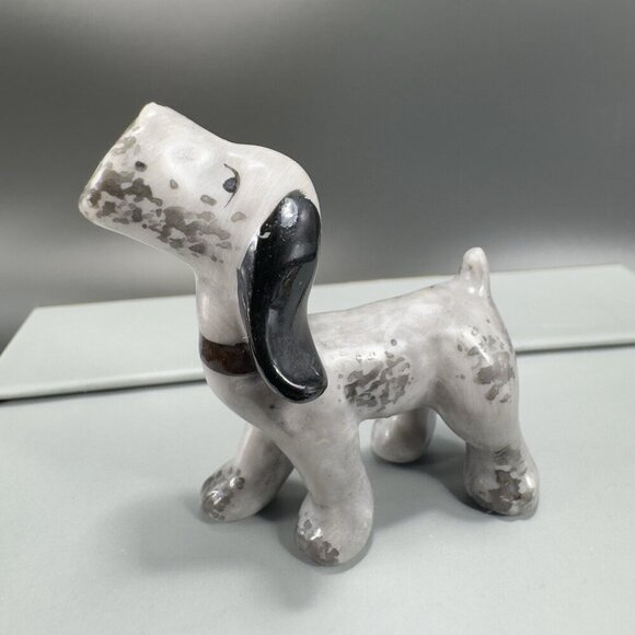 Vintage Miniature Porcelain Dog Figurine Gray Black With Spots Figure Japan VTG - Picture 6 of 12